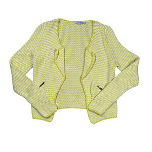 Boden Womens Size US 4 Open Cropped Yellow White Sweater Cardigan Knit